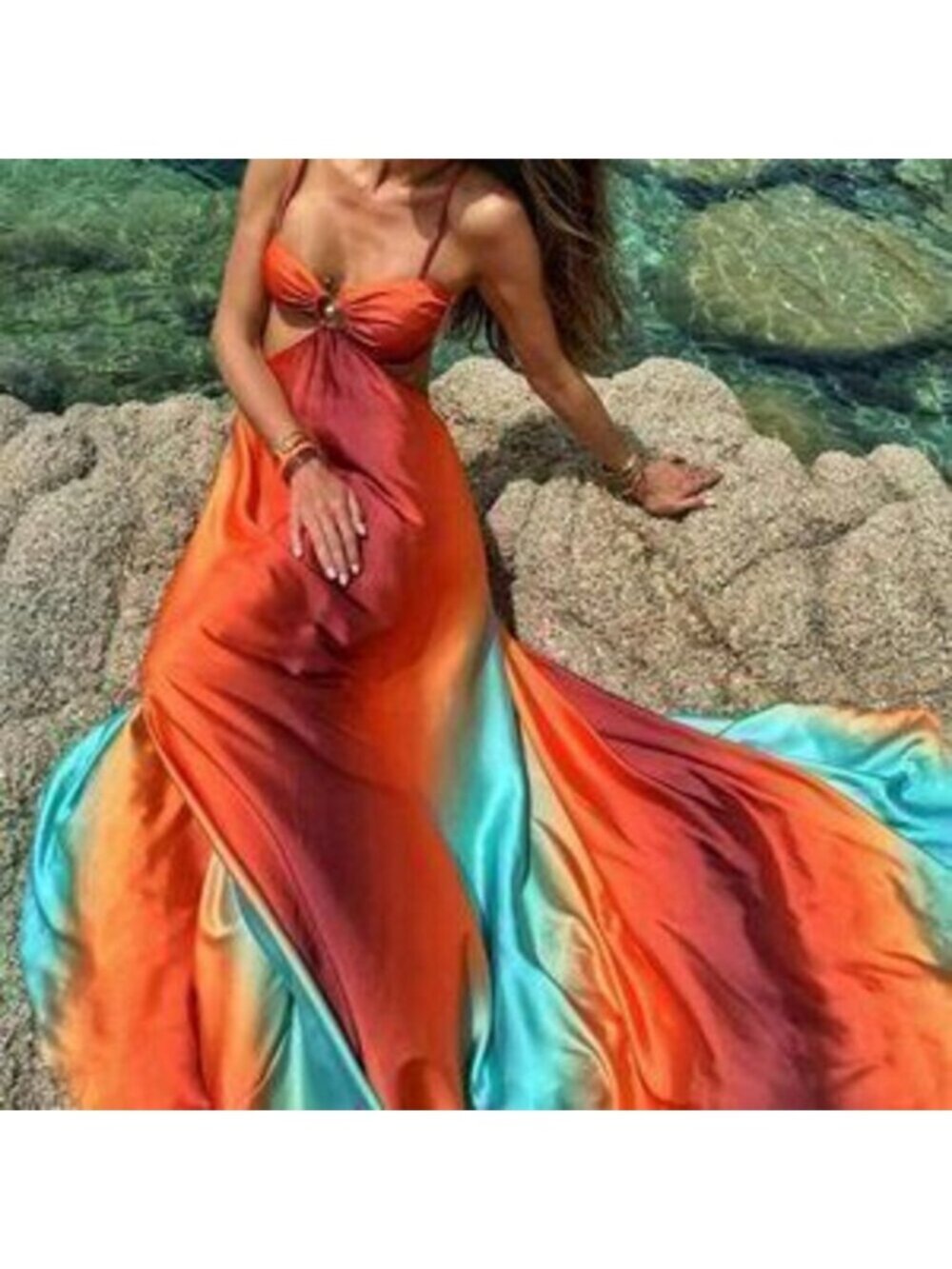 Multicolor Casual Women's Tie-Straps Sexy Metallic Sleeveless Long Dress